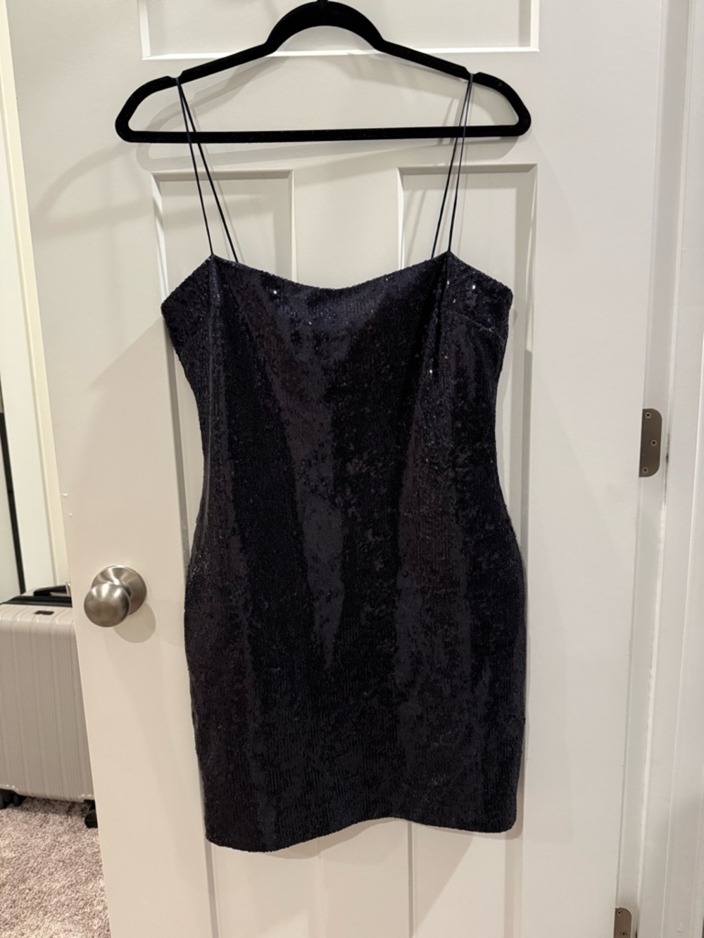 Navy Sequin Spaghetti-Strap Mini Dress